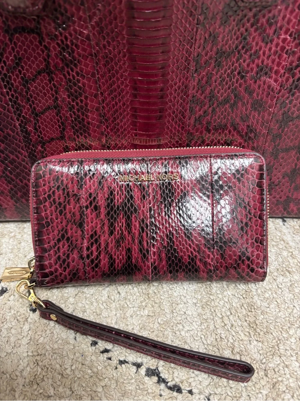 Michael Kors Burgundy Snake Skin Mercer Tote